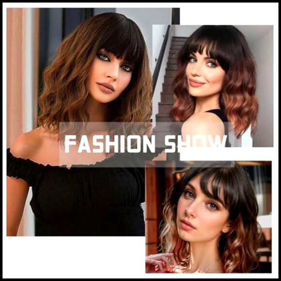 Synthetic Bob Wig with Bangs Shoulder Length Curly Heat Resistant Daily Party main image 5